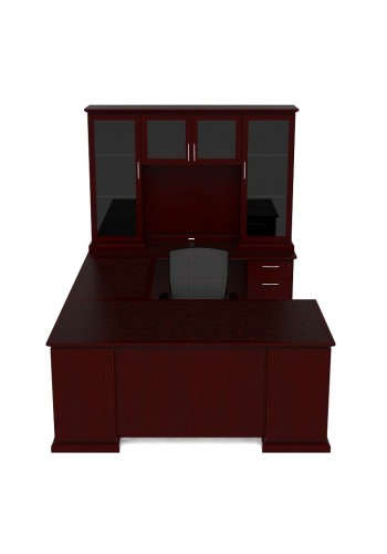 Emerald Executive U-Shape Desk with Glass Door Hutch