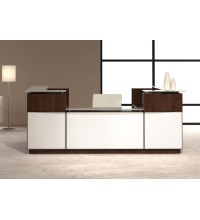 Envision Reception Desk with Glass and Wood Segmented Panels