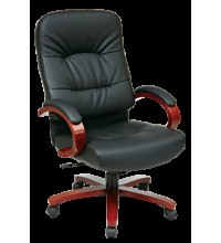 Leather High Back Executive Chair with Cherry Finish Wood (MWD5670)