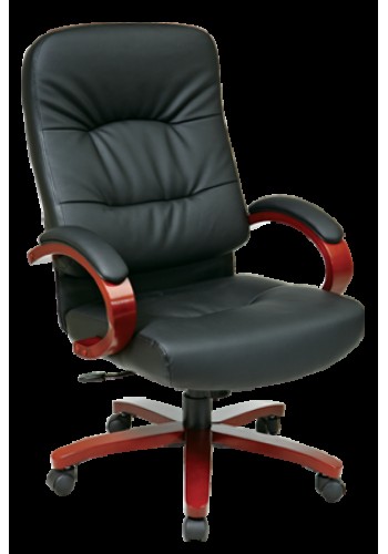 Leather High Back Executive Chair with Cherry Finish Wood (MWD5670)