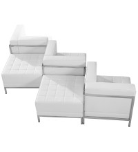 Imagination Series White Leather 5 Piece Chair andamp; Ottoman Set