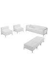 Imagination Series White Leather Sofa, Chair, Ottoman Set