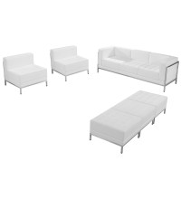 Imagination Series White Leather Sofa, Chair, Ottoman Set