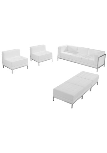 Imagination Series White Leather Sofa, Chair, Ottoman Set