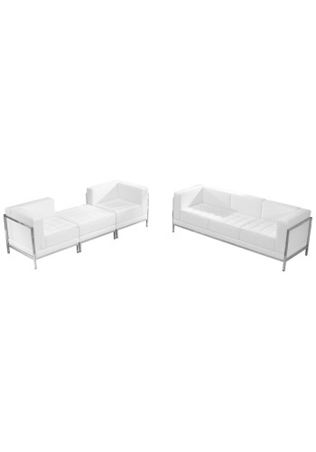 Imagination Series White Leather Sofa andamp; Lounge Chair Set, 4 Pieces