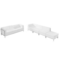 Imagination Series White Leather Sofa andamp; Lounge Chair Set, 5 Pieces