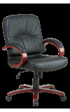 Leather Mid Back Executive Chair with Cherry Finish Wood (MWD5671)