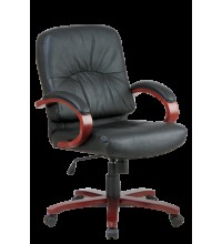 Leather Mid Back Executive Chair with Cherry Finish Wood (MWD5671)