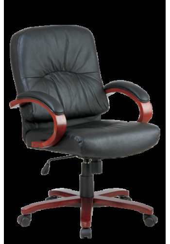 Leather Mid Back Executive Chair with Cherry Finish Wood (MWD5671)