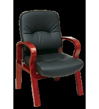 Leather Visitors Chair with Cherry Finish Wood  (MWD5675)