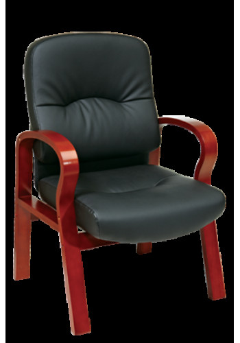 Leather Visitors Chair with Cherry Finish Wood  (MWD5675)