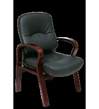 Leather Visitors Chair with Mahogany Finish Wood  (MWD5335)