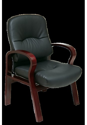 Leather Visitors Chair with Mahogany Finish Wood  (MWD5335)