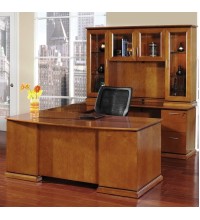 Mendocino Bowfront Executive U-Shape Desk with Glass Door Hutch