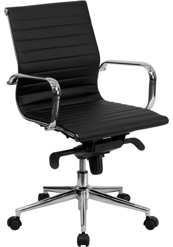 Mid-Back Black Ribbed Leather Conference Chair (MF-BT-9826M-BK-GG)