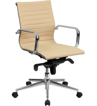 Mid-Back Tan Ribbed Leather Conference Chair (MF-BT-9826M-TAN-GG)