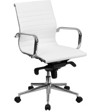 Mid-Back White Ribbed Leather Conference Chair (MF-BT-9826M-WH-GG)