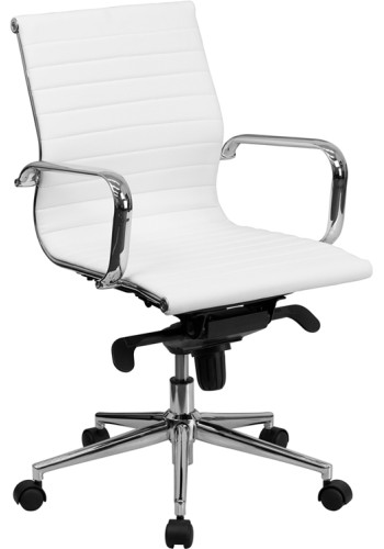 Mid-Back White Ribbed Leather Conference Chair (MF-BT-9826M-WH-GG)