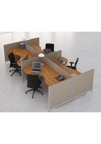 Morpheo P-Shape Workstation Cluster of 4 with Translucent Panels