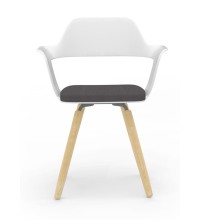 Muse White Chair with Wood Grain Legs and Cushion