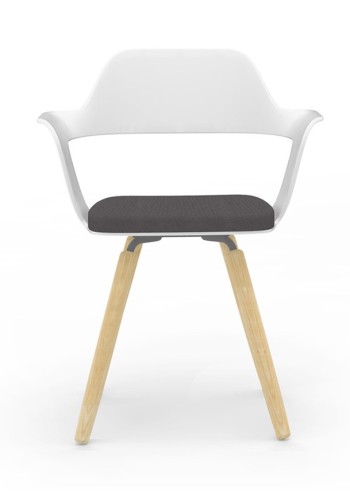 Muse White Chair with Wood Grain Legs and Cushion