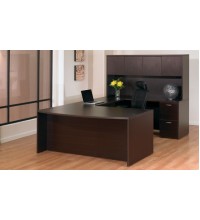 Napa Espresso Bowfront Executive U-Shape Desk with Hutch