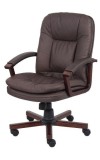 Brown Leather Cherry Finish Mid-Back Executive Chair (B796-VSBN)