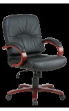 Leather Mid Back Executive Chair with Cherry Finish Wood (MWD5671)