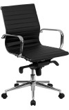 Mid-Back Black Ribbed Leather Conference Chair (MF-BT-9826M-BK-GG)