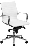 Mid-Back White Ribbed Leather Conference Chair (MF-BT-9826M-WH-GG)