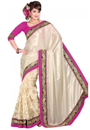 Linen Jute half-half Printed with Embroidery & Fan