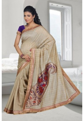 Ghicha Silk  Saree Mango Applique Pallu