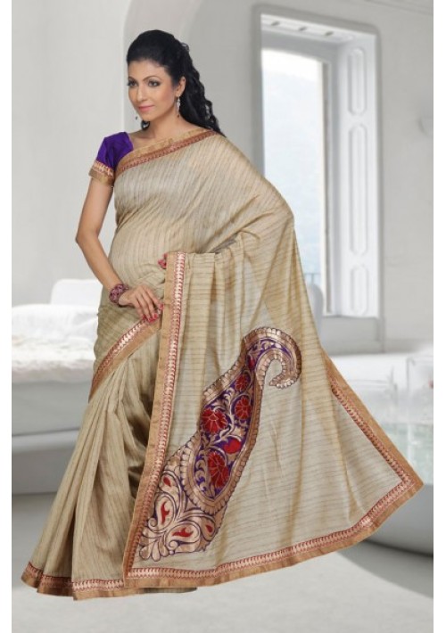 Ghicha Silk  Saree Mango Applique Pallu