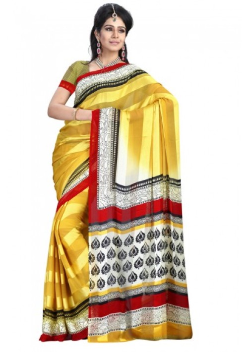Georgette Satin Patta with Border in Pallu Printed & Body Self Color in Traditional Matching