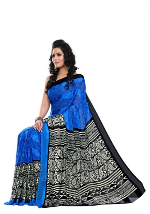 Georgette Printed in Solid Color with Abstruct Skirt Border