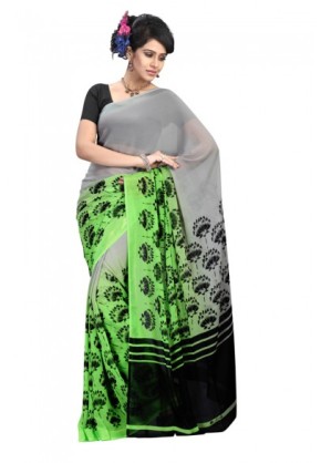 Georgette Shaded with Neon Contrast & Prints in Border & Pallu