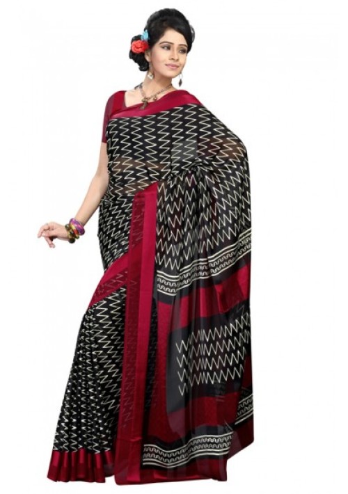 Georgette Chiffon Satin Patta with all Over Abstract Print in Classy Style