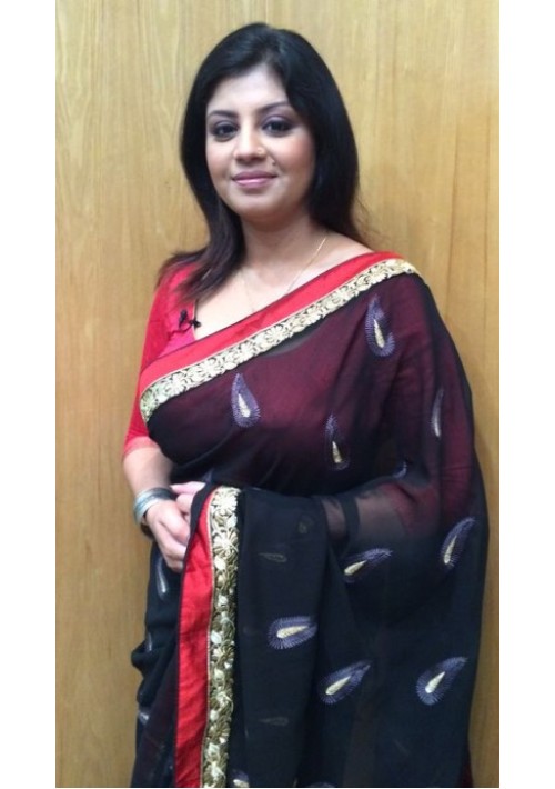 Chiffon With all over Booti Embroidery work with attached Dupion Silk Border