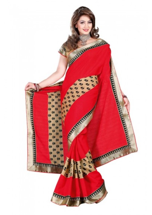 Linen Jute Skirt Border Desgner with Tissue Patch (Red)