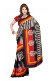 Semi  tusser linen with printed stripes with skirt border traditional embroidery