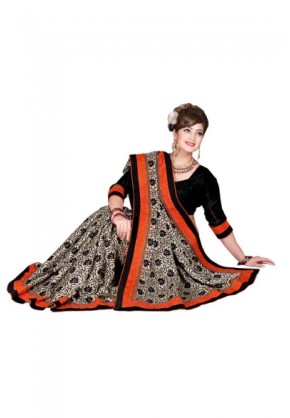 Jacquart Crepe Printed with Fancy Embroidery borde