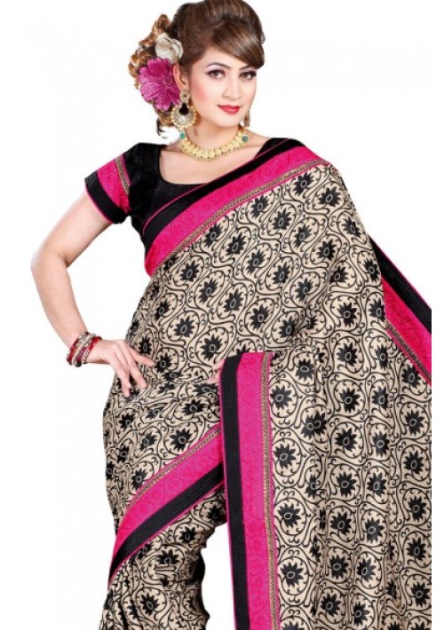 Jacquart Crepe Printed with Fancy Embroidery border attached