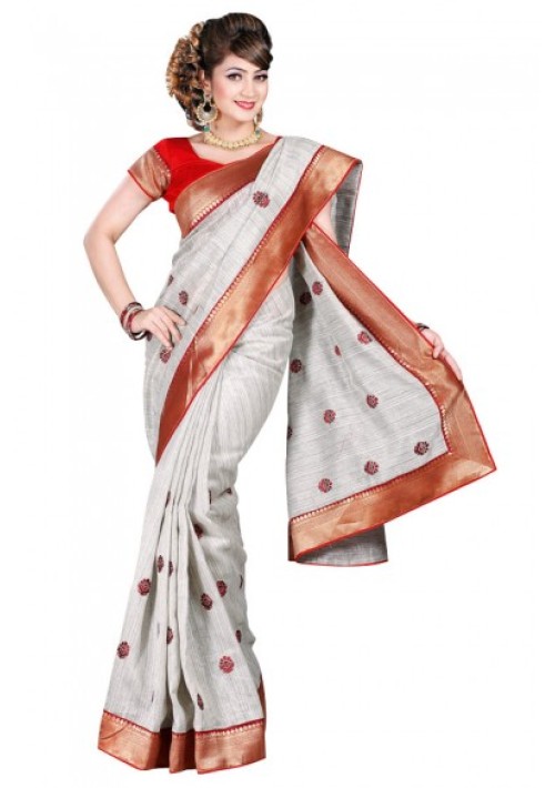 Fancy Linen with all over Embroidery & attached Tissue border