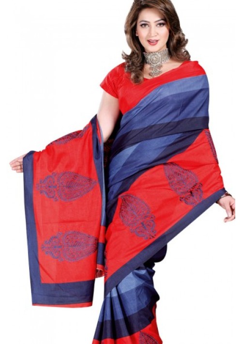 Semi Tusser Printed thick Stripes with Skirt border traditional motif embroidery