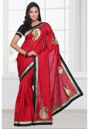 Ghicha Silk  Saree Mango Applique