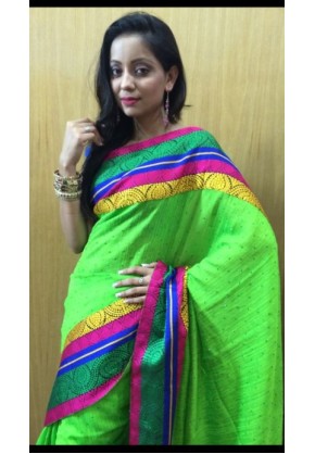 Raw linen Silk in Neon color with attached Multi R