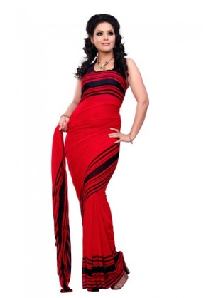 Chiffon with Abstract Border & Pallu Printed with 