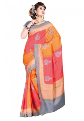 Semi Tusser Linen tie-dye with fancy embroidery motive all over