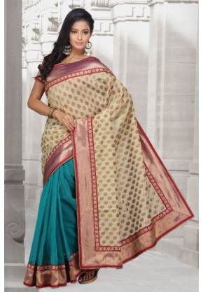 Chanderi and jute net Saree