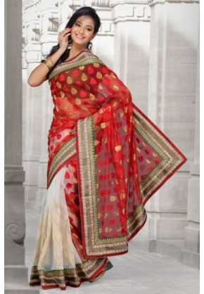 Jute silk Saree with kundan work border